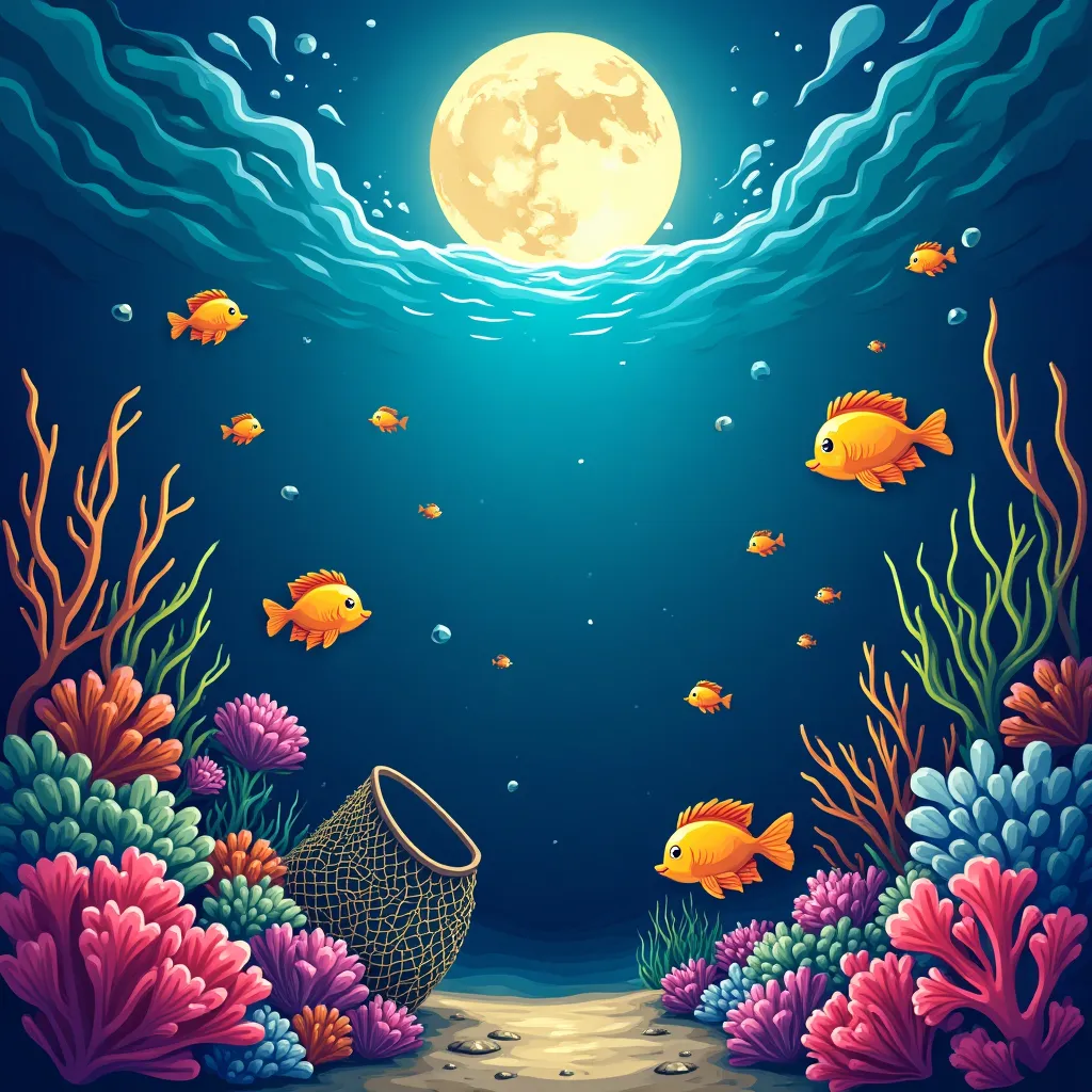 Cartoon fish arcade scene with neon cannons